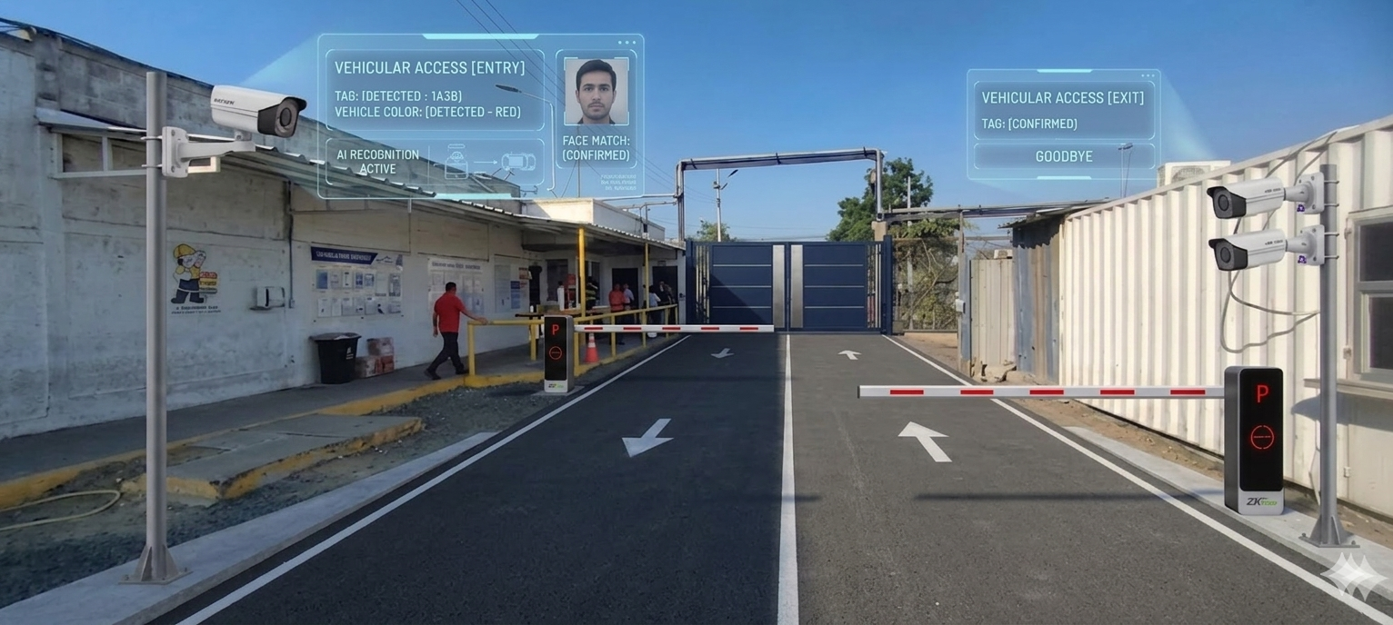 Entrada vehicular con detección de placa y rostro